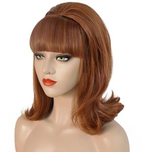ANOGOL Hair Cap+ Light Brown Wig Ginger Flip-ended Wig Housewife Updo Wigs for Women 50s 60s 70s Cosplay Retro Beehive Style Wavy Brown Wigs for Women Halloween Party Costume