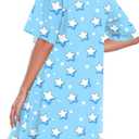Women's Blue Stars Nightgown Short Sleeve V Neck Nightshirt Casual Sleepwear Lounge Wear Dress, L (Blue, L)