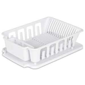 STERILITE 2-Piece Large Sink Set Dish Rack Drainer, White (18 L x 13 3/4" W x 5 1/2" H), 3/4" L x 3/4" W x