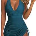 SUUKSESS Women Sexy One Piece Swimsuit Tummy Control Bathing Suit Mesh Swimdress (Green, L)