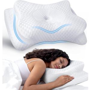 No More Aches Neck Pillow for Pain Relief, Adjustable Cervical Pillow for Neck Support with Armrest, Odorless Ergonomic Contour Memory Foam Pillows,Orthopedic Bed Pillow for Side Back Stomach Sleeping (White)