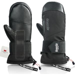Ski Mittens with Wrist Guards, Waterproof Snowboarding Mittens (S/M/L)