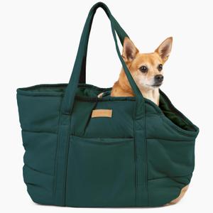 Cozy Plush Dog Purse Carrier for Small Dogs - Dog Carrier Purse with Secure Harness Clip, Dog Tote Bag for Small Dogs and Puppies - Green