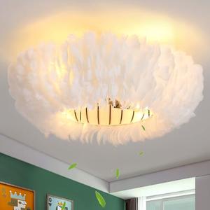 XUDOM 20" Modern Ceiling Fans with Lights and Remote Control，White Feather Chandeliers Stylish Low Profile Ceiling Fan for Bedroom, Living Room and Small Spaces,Featuring Reversible Motor, 6 Speeds