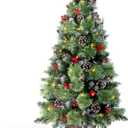 Jin&Bao 4FT Potted Christmas Tree with 100 Lights, Artificial Xmax Tree Timer Function with Round Pine Cones & Red Berries, 3AA Battery Operated Christmas Decorations for Outdoor, Porch