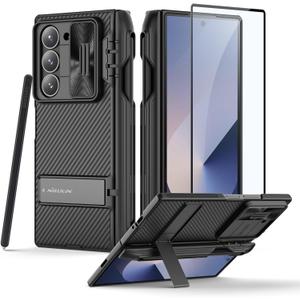 Nillkin Samsung Galaxy Z Fold 6 Case with S Pen Holder & Hinge Protection [Hidden Kickstand] [Slide Camera Cover] CamShield Pro Slim Protective Case for Galaxy Z Fold 6 5G (Black)
