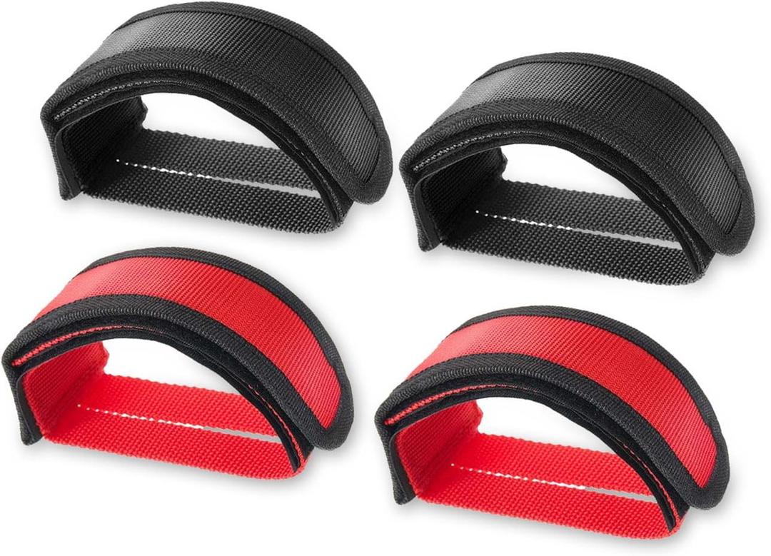 2 x 4Pcs Bike Pedal Straps Adjustable Pedal Toe Clips Straps Tape for Fixed Gear Bike Anti-Slip Double Adhesive Bicycle Feet Straps for Fixed Gear, Road BMX, MTBRed+Black