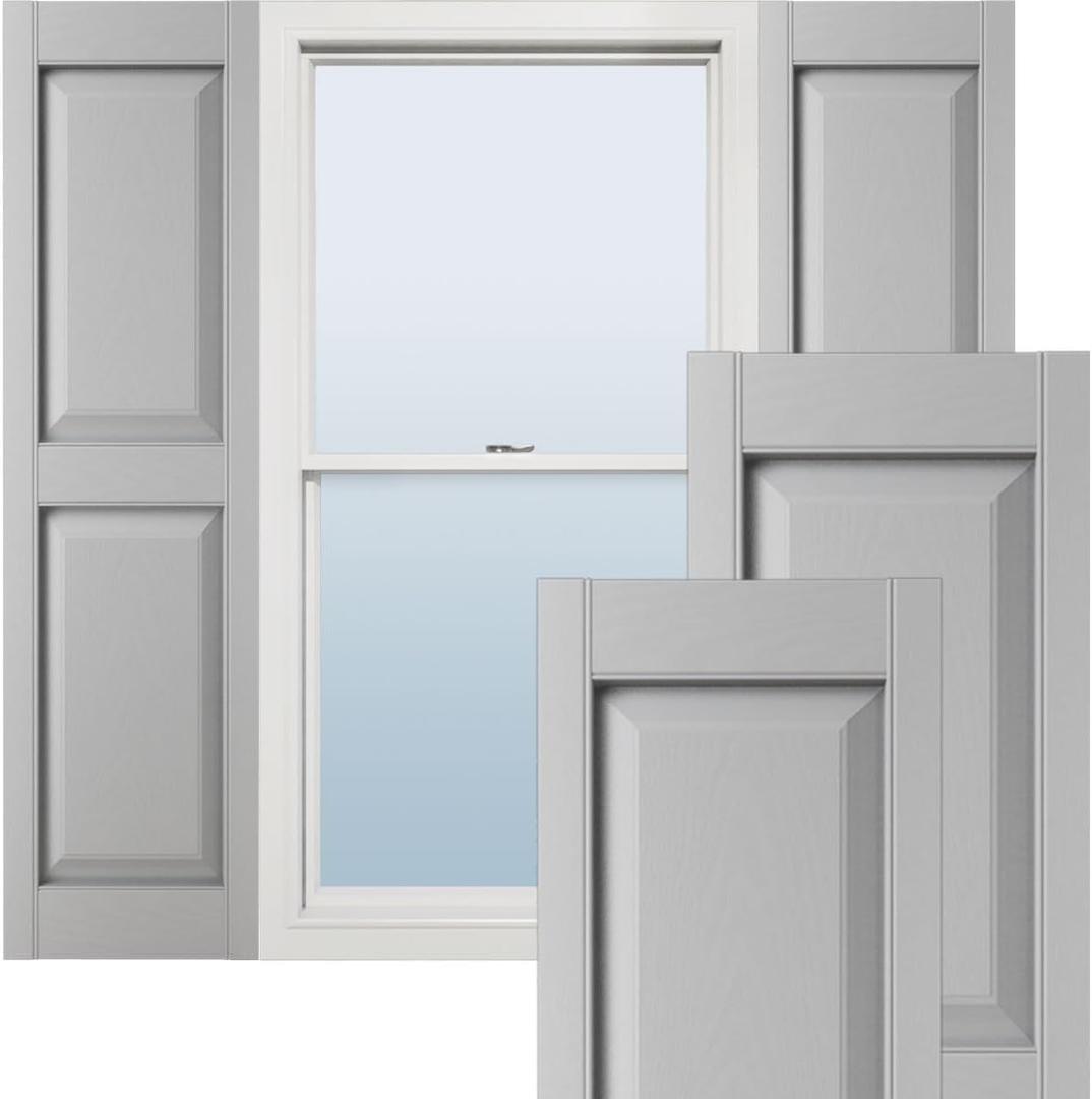 Ekena Millwork Lifetime Vinyl LP2S14X07100PG Standard Two Equal Panel Vinyls, Raised Panel Vinyl Shutters, w/Installation Shutter-Lok's & Matching Screws (Per Pair), 14.75"W x 71"H, Paintable