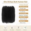 Afro Kinkys Bulk Human Hair for Dreadlocks Extensions 2 Bundles 80g Afro Kinky-curly Human Braiding Hair Bulk Bundles for Mini Twist Repair Locs (Natural Black, 12Inch)