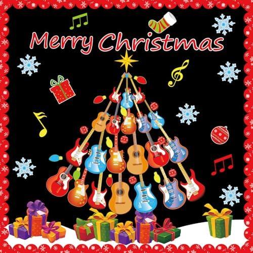 gisgfim Christmas Bulletin Board Decoration Set Guitar Christmas Tree Paper Cutouts Merry Xmas Music Classroom Bulletin Board Decor for Xmas Winter Holiday School Door Home Wall(Guitar) Pack of 2