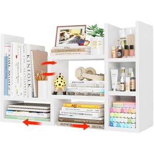 NUTIKAS Desk Shelves Desktop Organizer Shlef - White Office Organization for Top of Desk Organizers and Accessories Corner Bookshelf Table Top Shelving Small Hutch Decorations for Women Office, 13.8 Inches