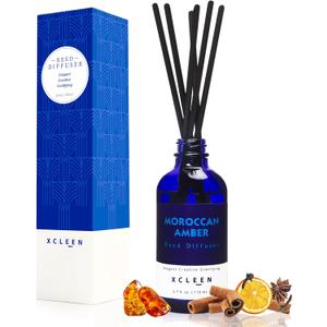 Xcleen Reed Oil Diffuser Set,Fragrance Diffuser - Floral Notes, Vanilla, Cinnamon & Amber, Includes 6 Rattan Scented Sticks Diffuser Reeds, Home & Office Decor, 110ml/3.7oz