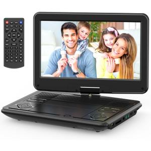 12.5" Portable DVD Player with 10.5" Swivel Screen, 5-Hours Rechargeable Battery,Car DVD Player,Support CD/DVD/SD Card/USB,Regions Free,Dual Speakers, Black