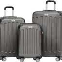 ANTHONY JACKSON 3 Piece ABS Luggage Set  Lightweight Suitcases with Spinner Wheels  3 Different Sizes  TSA Lock  Hard Shell Travel Luggage for Men & Women (Smoked)
