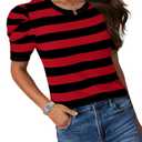 Sampeel Womens Tops Short Sleeve T Shirts Spring Summer Women's Clothing Cruise 2026 Ladies Tops and Blouses Business Casual Outfits Loose Fit Plus Size Sweater Black Striped 2XL