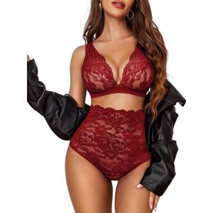 Avidlove Sexy Lingerie for Women High Waist Bra and Panty Set Strappy Babydoll Bodysuit (XX-Large, Cardinalred)