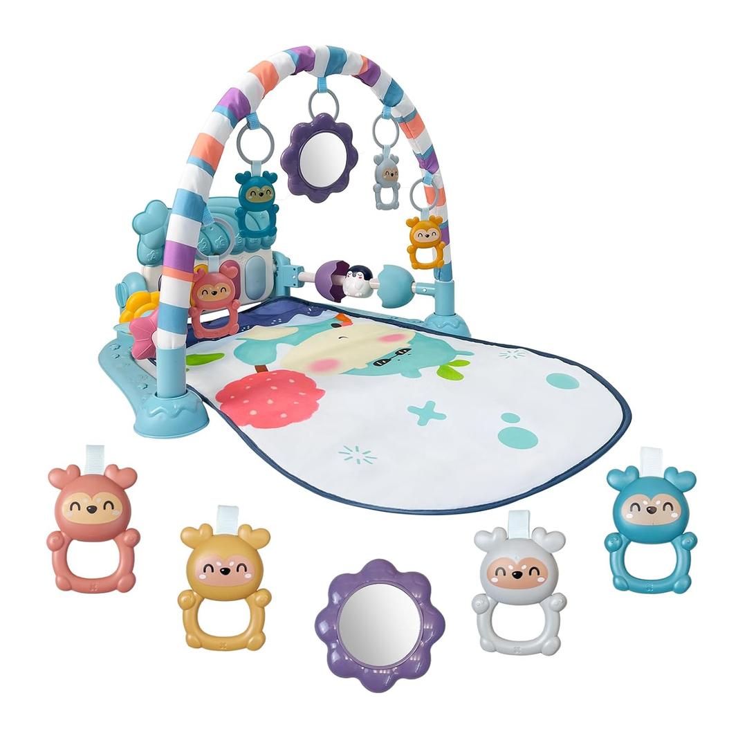 Cuterabit Baby Tummy Time Play Mat, Kick and Play Piano with Music and Light, Activity Gym Center for Newborn Babies Infants Boys Girls 0-3-6-9-12 Months (Blue)