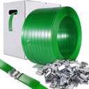 Packaging Strapping, Pallet Strapping, Banding Strapping Coil (5/8" x 1500 ft x 0.035" PET Polyester Strapping and 100 Buckles) - Heavy-Duty Certified 1200 lbs Break Plastic Strap