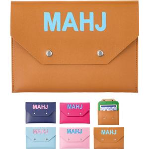 Leather Mahjong Card Clutch Holder Pouch for Cards Mahjong Accessories Protective Cover Case with Secure Closure Ideal Gift for Lover Playing Game Night(8x6 Inch,Brown)