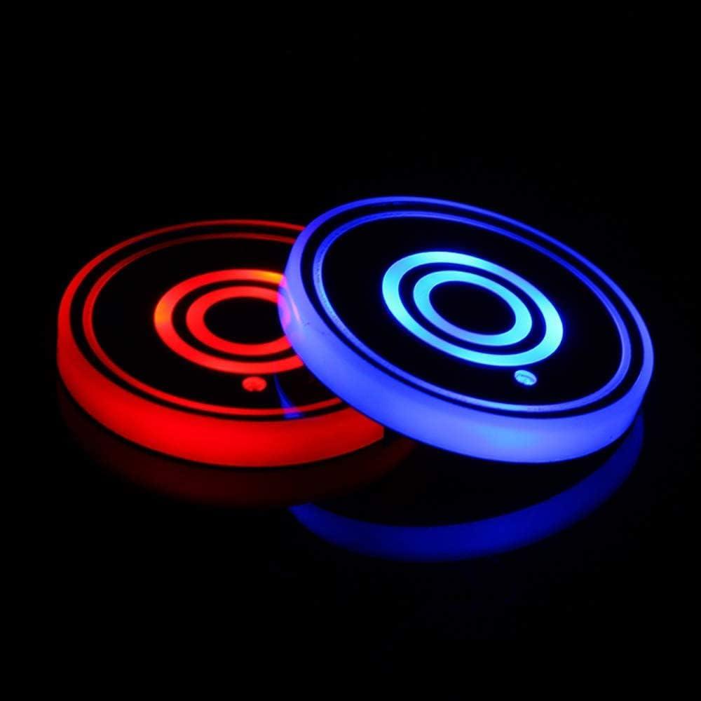 LED Car Cup Holder Lights, 7 Colors Changing USB Charging Mat Waterproof Cup Pad, LED Interior Atmosphere Lamp Decoration Light Inside Car Lighting Accessories, 2Pcs