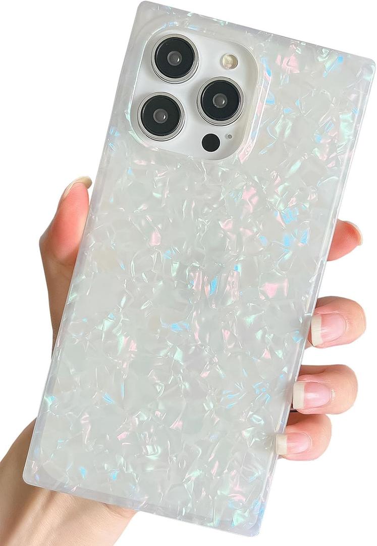 Elegent Pearl Pattern Compatible with iPhone Rectangle Edge Case, Slim Soft TPU Silicone Protective Bumper Cases Cover(Colorful Pearl,15 Pro)