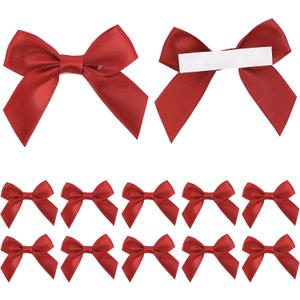 AIMUDI Red Satin Ribbon Bows 2" Self Adhesive Satin Bow for Gift Wrapping Premade Ribbon Bows with Double-Sided Tape for Making Crafts Baby Shower Birthday Party Wedding Decorations, 50 PCs