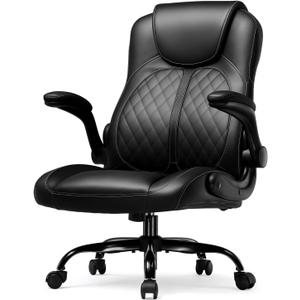 GTRACING Office Computer Gaming Chair Ergonomic Desk Chair for Adults with Lumbar Support Flip-Up Arms Adjustable Height Swivel Wheels PU Leather Executive Design for Short People Use, Black