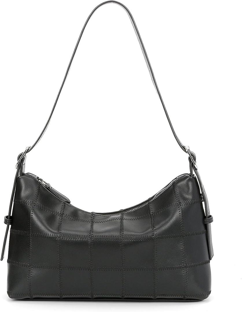 hibear Checkered Shoulder Bag for Women Classic Black and White Purse Trendy Crossbody Purse Leather Totes Hobo Handbag
