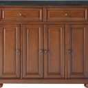 Crosley Furniture Alexandria Granite Top Rolling Kitchen Island Storage Cart, Microwave Stand, Spice Rack, Cherry