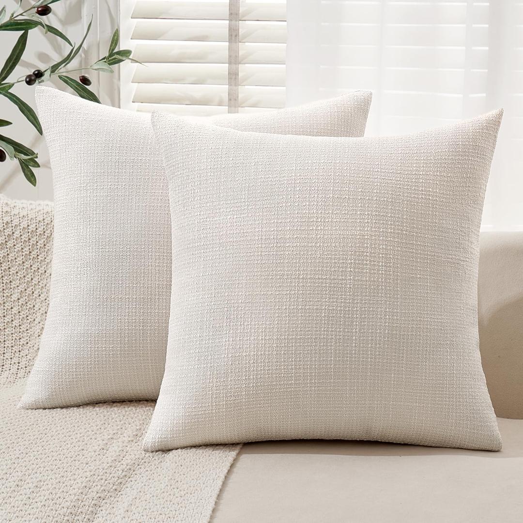 MIULEE Burlap Linen Throw Pillow Covers 18x18 Inch Set of 2 Cream White Christmas Decorative Pillows Modern Farmhouse Soft Accent Cushion Covers for Couch Sofa Bedroom Livingroom Home Decor