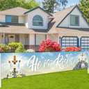 He is Risen Banner Religious Happy Easter Banner Decorations Jesus Resurrection Cross Lilies Yard Sign Banner Easter Party Supplies for Spring Easter Christian Easter DecorationsBanner