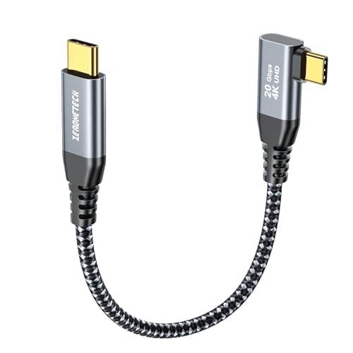 ZeroneTeck 6 inch USB C Cable 0.5FT, 20Gbps High Speed Data Transfer Short, Right Angle USB C 3.2 Gen 22 100W PD Charging, 4K@60Hz Type C Monitor Cable 90 Degree for iPhone17, MacBook, iPad, SSD, KYY