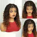 16" Short Knotless Box Braided Wig With Curly Ends - Full Lace 180% Density Low-Temperature Synthetic Hair,Elegant Fluffy Goddess Wig For Parties Parties And Festivals Party (Dark brown)
