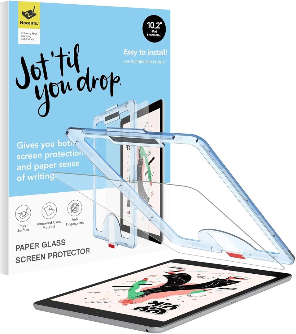 Paperfeel Glass Screen Protector Compatible with iPad 9th / 8th / 7th Generation 10.2 inch, EZ Kit, Auto-Alignment Tool (10.2")