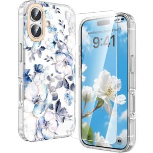 MILPROX Compatible with iPhone 17 Flowers Case 6.3 inch - Cute Floral Pattern Design for Women Girls - Slim Clear Elegant Pretty Aesthetic Classy Exquisite Retro Girly Phone Cover - Blossom