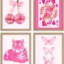 4 x Pink Wall Art Posters Prints For College Dorm Bedroom, Preppy Room Pictures Decorations, Coquette Room Decor For Wall, Aesthetic Y2k Picture Posters Set Of 4, Unframed 810 Inches -04