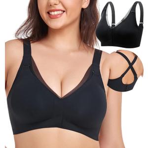 PRETTYWELL Front Closure Bras for Women no Underwire Padded Wireless Comfort Full Coverage Bra with Support Mastectomy Bra (Large)