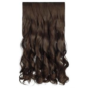 REECHO 20" 1-Pack 3/4 Full Head Curly Wave Clips in on Synthetic Hair Extensions HE008 Hairpieces for Women 5 Clips per Piece-Dark Brown with Copper Highlights