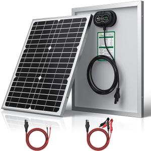 SUNER POWER 24V 20W Solar Battery Charger Maintainer, Built-in Ultra Smart MPPT Charge Controller, Waterproof 20 Watt Solar Panel Trickle Charging Kit for 24Volt AGM, Lead-Acid, Lifepo4 Battery