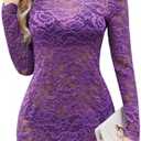 Avidlove Womens Sheer Lace Dress Sexy Long Sleeve Dress See Through Lingerie Short Mini Dresses for Party (No Linling), Purple, M