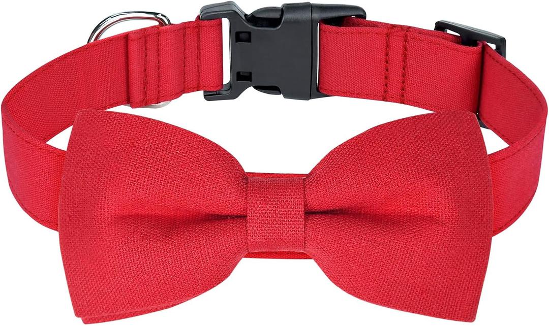 Malier Christmas Collar with Bow Tie - Classic Red Holiday Collars for Girls & Boys, Adjustable for Small to Large Dogs & Cats