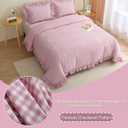 Silnuo Vintage Pink/White Plaid Ruffle 3-Piece Duvet Cover Set Full Size,Washed Cotton Shabby Gingham Checkered Bedding Set Farmhouse Comforter Set