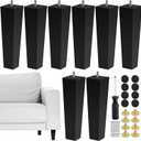 TURSTIN Set of 8 Furniture Legs 10 Inch Square Solid Wood Couch Legs Replacement Sofa Leg Mid Century Furniture Feet for Armchair Bed Dresser Cabinet Include Installation Hardware, Black