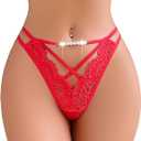 Nolrahiur Sexy Thongs for Women T Back Lace Hollow Out G String Lingerie Breathable Cheeky Underwear Panties Red XS