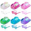 Haysandy 10 Pcs Holographic Space Cowgirl Hat with Rimless Sunglasses Neon Sparkly Cowboy Hat and Heart Sunglasses for Women (Multicolor,Classic)