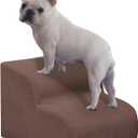 Dog Stairs & Steps for High Beds, 2 Steps High Density Foam Waterproof Dog Ramp for Small Dogs and Cats, Pet Stairs with Washable Cover for Bed, Couch, Sofa and Car, Coffee (H: 11.8")