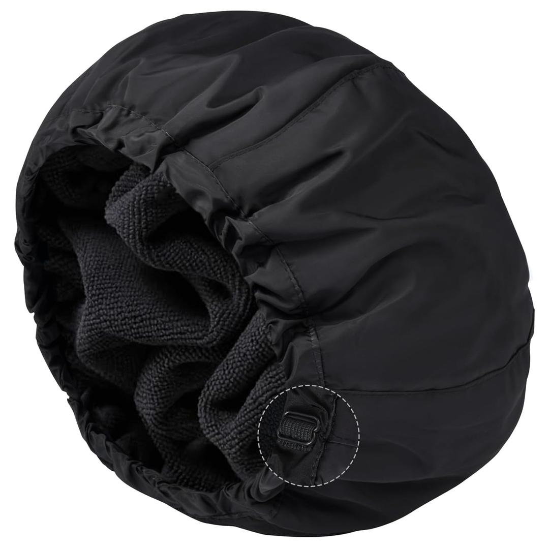 Shower Cap for Women Black Bath Cap, Reversible Large Waterproof Adjustable Shower Caps Terry Lining & Elastic Band Stretch Hem Hair Hat