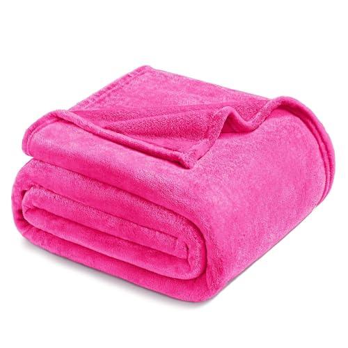 Exclusivo Mezcla Fleece Blanket King Size for Bed, Super Soft and Warm, All Season, Cozy, Plush, Lightweight, 90x104 Inches, Hot Pink