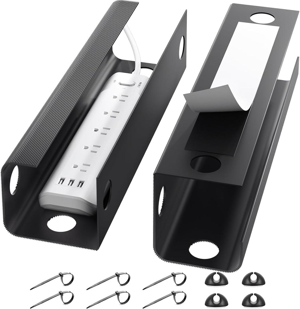 Yecaye 2 Pack Cable Management Under Desk, 31.5 in Under Desk Cable Management Tray, Cord Hider, Cord Organizer, No Screw Wire Management for Office and Home, Black
