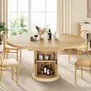 Jocoevol 4763 Extendable Round Dining Table for 48 with Dust-Proof 2-Tier Storage Shelf Space-Saving Expandable Dining Room Table Wood Oval Circle Dining Table with Pedestal Base (Natural)